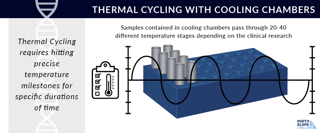 North Slope Chillers infographic explaining cooling chambers and thermal cycling in the biotech industry