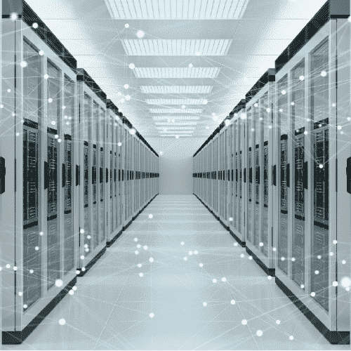 Data center server aisle with hot and cold containment requiring precision cooling systems