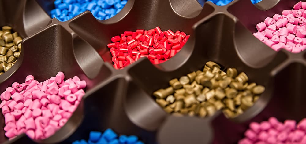 Plastic pellets used in injection molding processes that require precise cooling