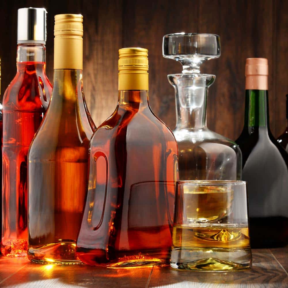Selection of alcoholic drinks, brewed and distilled