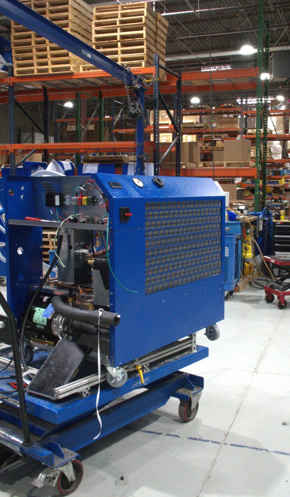 Close-up of a chiller unit on the assembly line