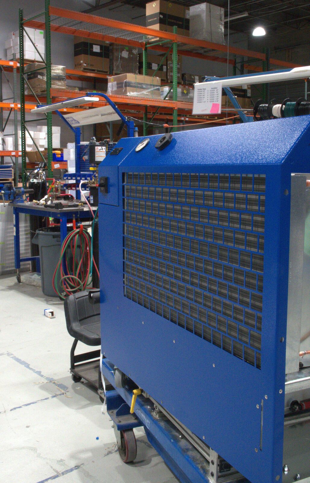 Front view of a chiller unit on the production floor