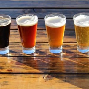 Glasses of beer showing the beer color spectrum