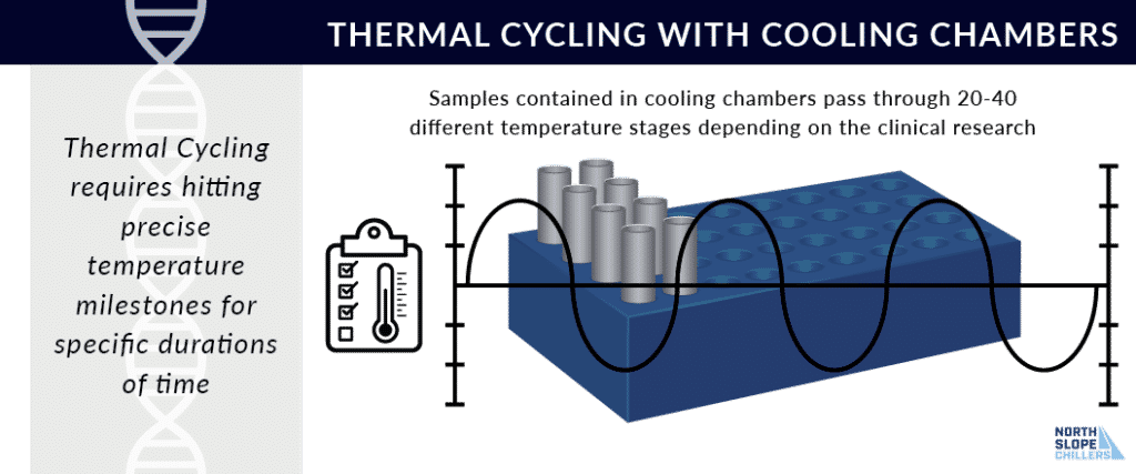 North Slope Chillers infographic explaining cooling chambers and thermal cycling in the biotech industry