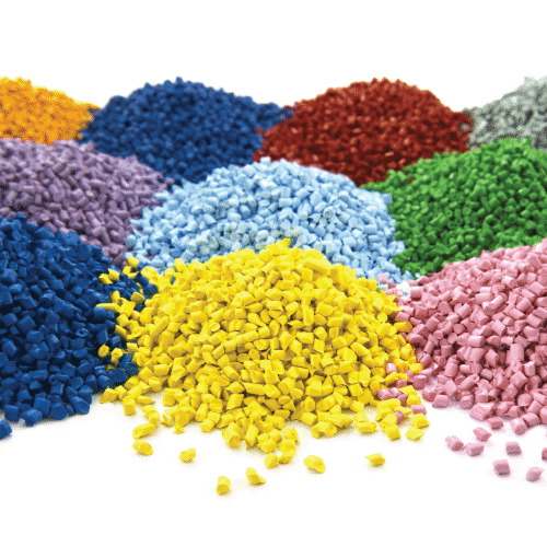 Piles of plastic pellets for an injection molding machine